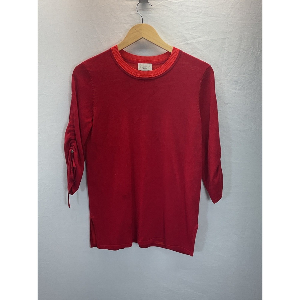 Grey by Jason Wu Red cinch sleeve crew‎ neck sweater Viscose Dressy